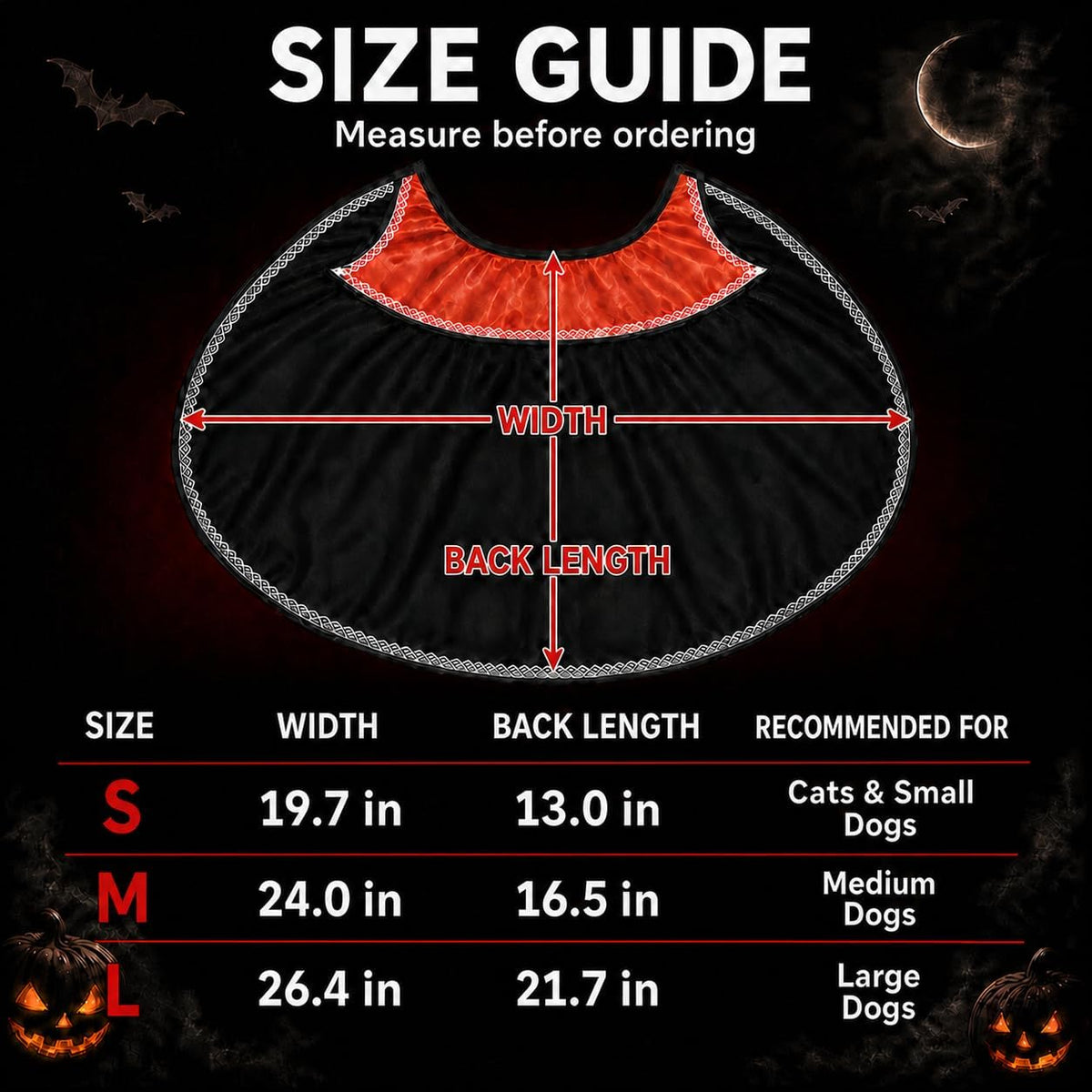 Count Barkula Halloween Vampire Cape Costume for Dogs with Stand-Up Collar, Lace Trim and Adjustable Tie