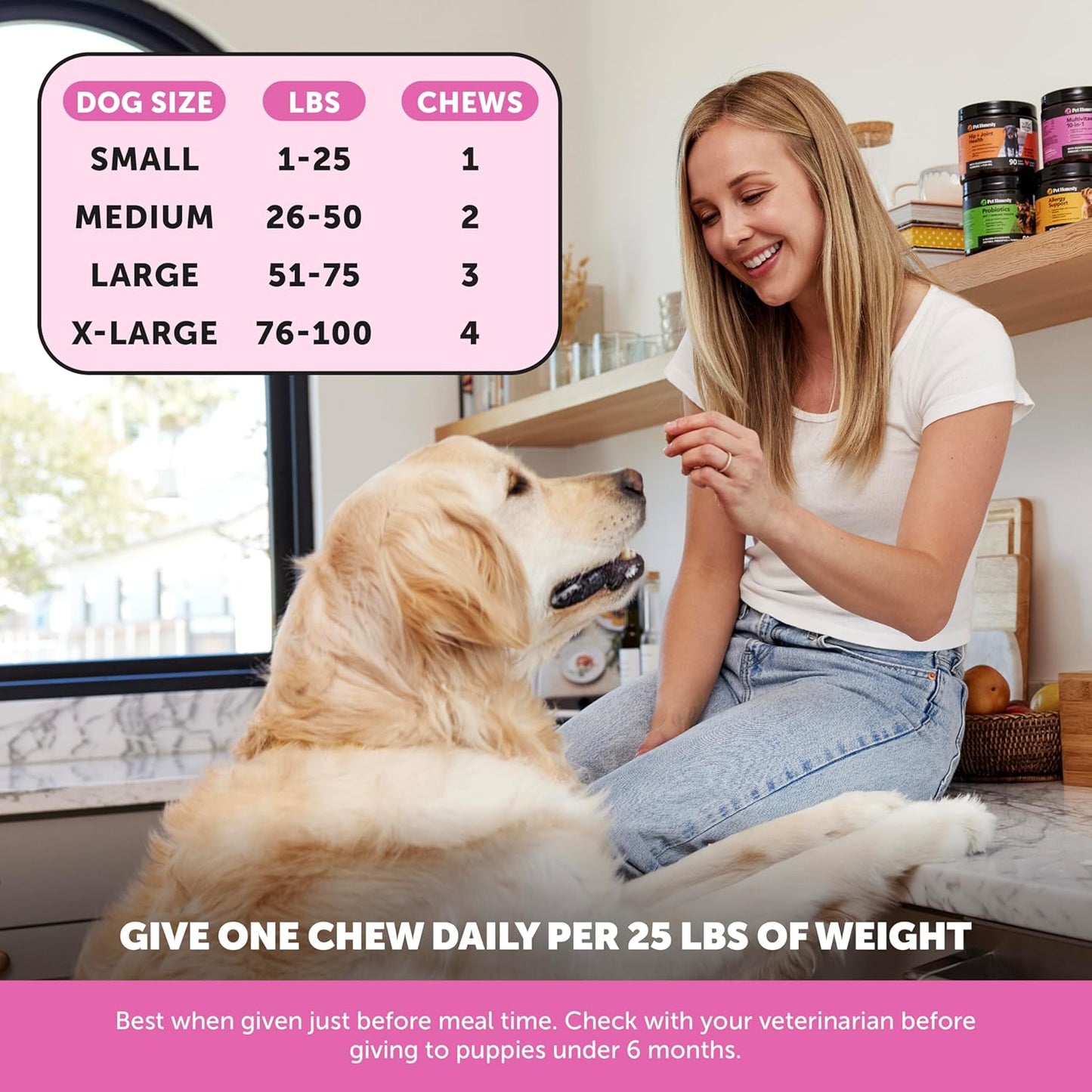 Multivitamin Dog Supplement - Glucosamine Chondroitin for Dogs, Probiotics, Omega Fish Oil, Dog Supplements & Vitamins, Vitamins for Skin and Coat Allergies, (Peanut Butter 90 Ct)