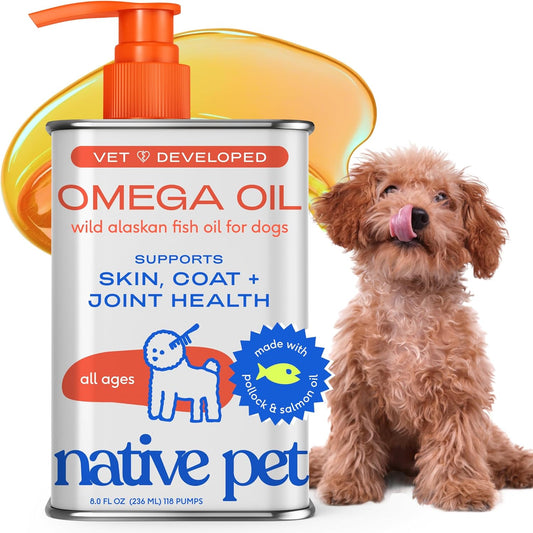 Omega 3 Fish Oil for Dogs & Cats - Promotes Healthy Skin, Shiny Coat, & Strong Joints - Made with Wild Alaskan Salmon Oil for Dogs – Tasty, Fast-Absorbing Omega 3 6 9 Liquid Supplement- 8Oz