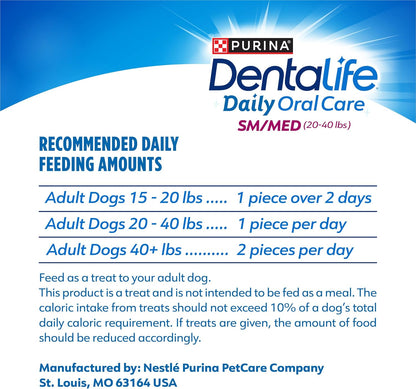 Daily Oral Care Dog Treats for Small and Medium Dogs, Chewy Dental Treat to Freshen Breath and Fight Tartar, Chicken Flavor - 40 Ct. Pouch