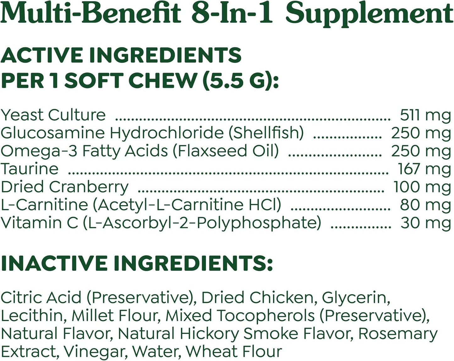 Dog Supplements 8-In-1 Multi-Benefit Dog Vitamins and Supplements Chicken Flavor, 15.5 Oz. Container, 80 Count