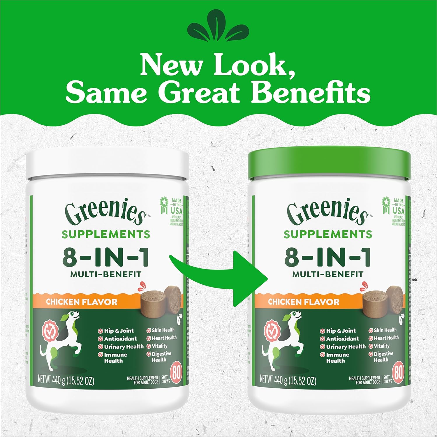 Dog Supplements 8-In-1 Multi-Benefit Dog Vitamins and Supplements Chicken Flavor, 15.5 Oz. Container, 80 Count