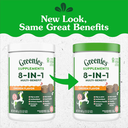 Dog Supplements 8-In-1 Multi-Benefit Dog Vitamins and Supplements Chicken Flavor, 15.5 Oz. Container, 80 Count