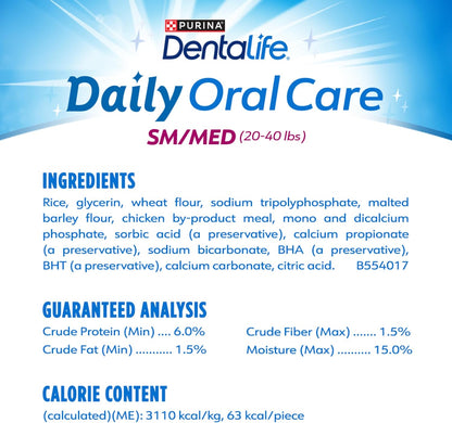Daily Oral Care Dog Treats for Small and Medium Dogs, Chewy Dental Treat to Freshen Breath and Fight Tartar, Chicken Flavor - 40 Ct. Pouch