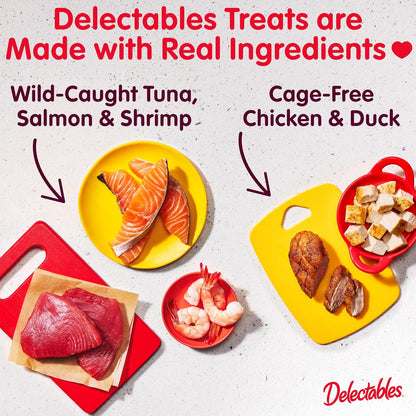 Delectables Lickable Spoon Handheld Wet Cat Treats Made with Real Chicken & Tuna, Creamy Puree, Mess Free, Quick & Easy, Grain-Free, No Added Fillers, No Added Preservatives, Variety Pack, 32Ct