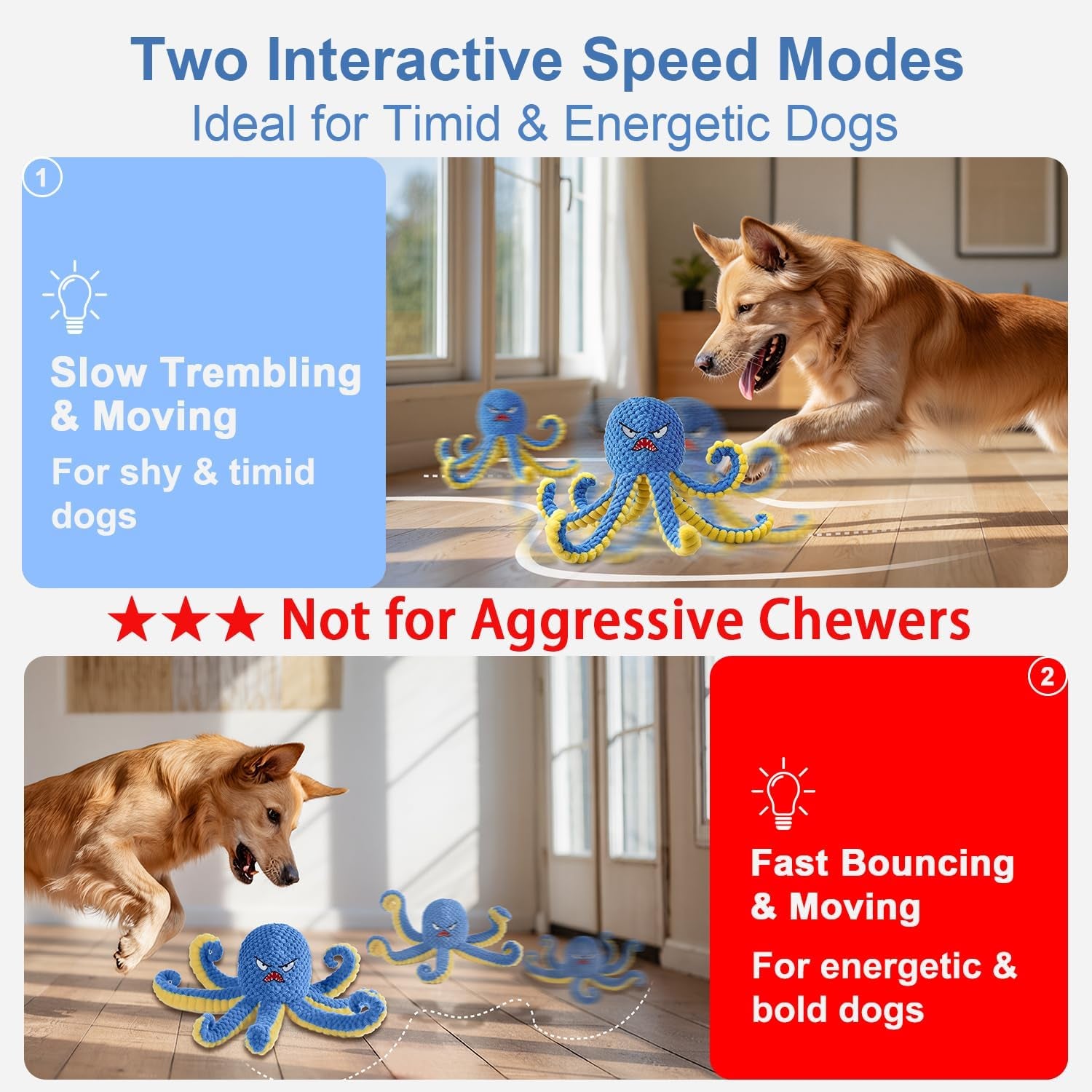 The CrazyKraken Tug Toy  - Interactive Dog Toys Octopus,Durable Automatic Jumping Dog Toy ,Squeaky Moving Tug of War Doggie Toy,Usb Rechargeable