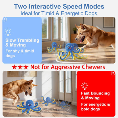 The CrazyKraken Tug Toy  - Interactive Dog Toys Octopus,Durable Automatic Jumping Dog Toy ,Squeaky Moving Tug of War Doggie Toy,Usb Rechargeable