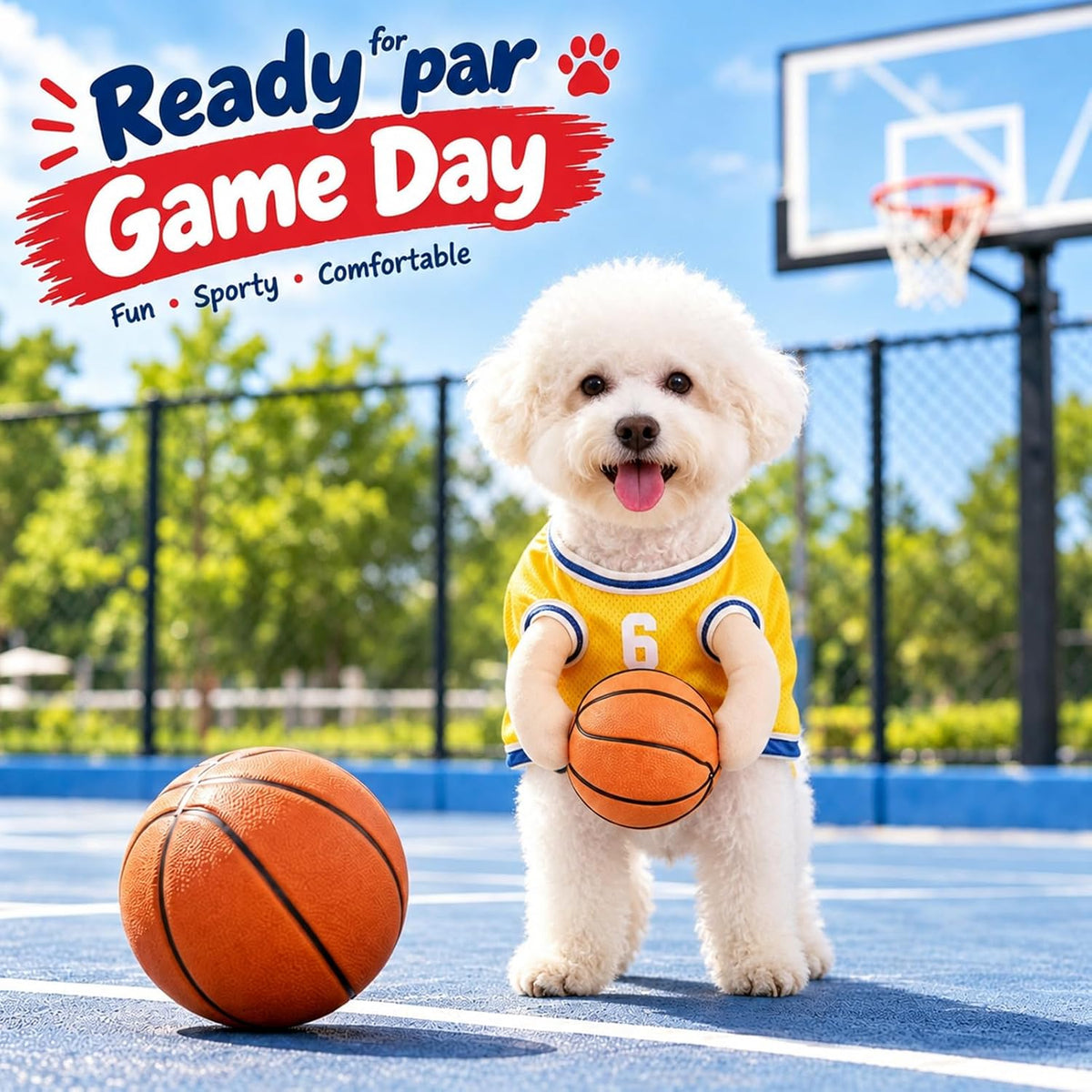 Captain Bouncy Paws Basketball Star Halloween Costume for Dogs with Ball 