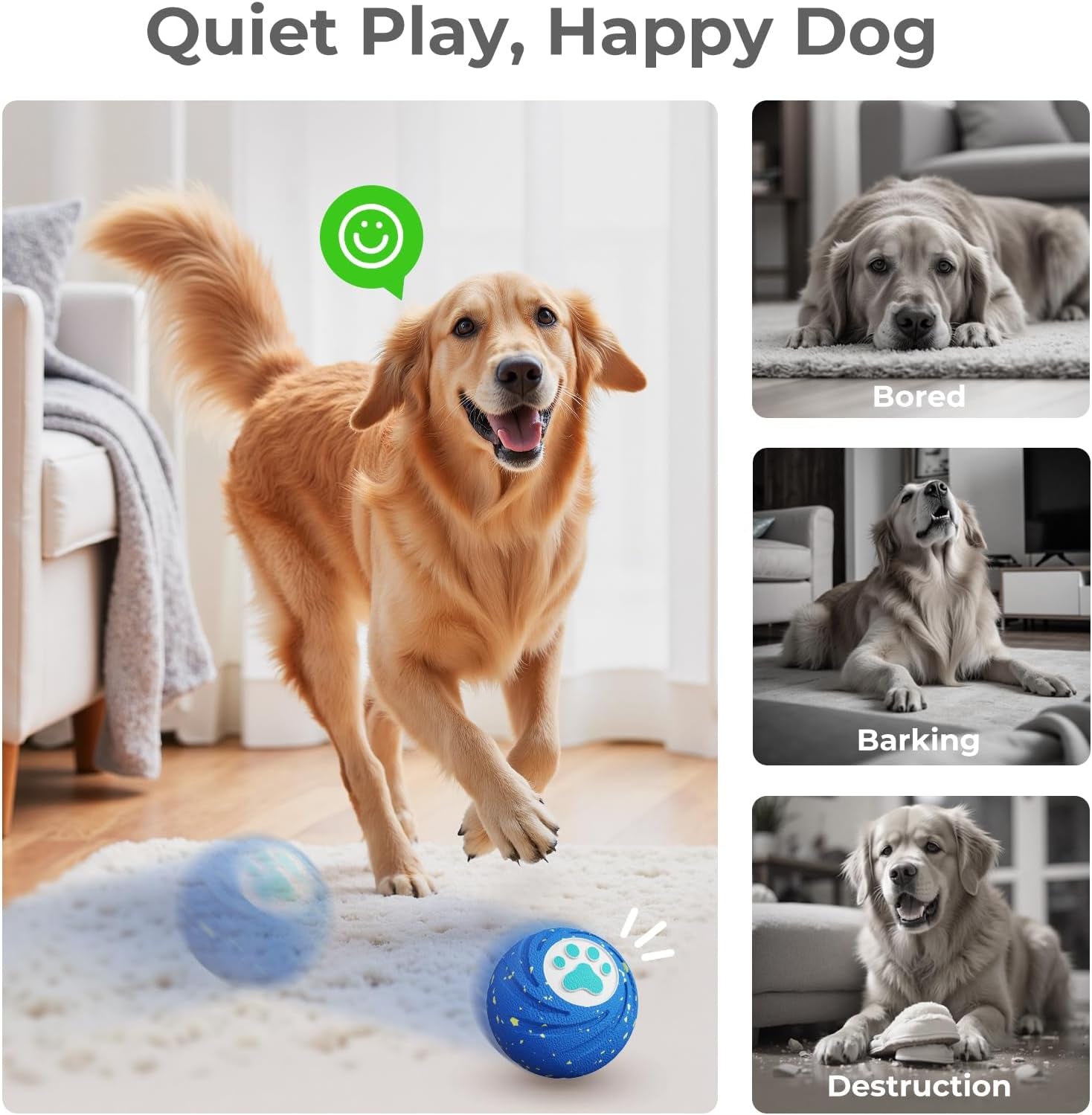 PupPursuit Power Ball Smart Interactive Dog Toys - Interactive Dog Ball for Medium & Large Dogs Durable E-TPU Dog Toy - Motion Activated Rolling Ball 
