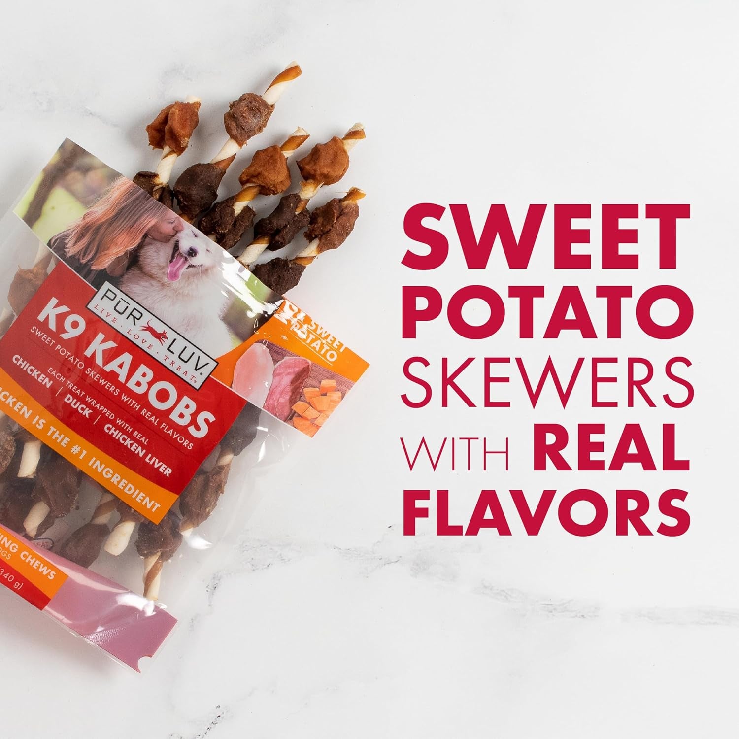Dog Treats, K9 Kabobs Made with Real Chicken, Duck, and Sweet Potato, 12 Ounces, Dog Snacks, Healthy, Easily Digestible, Long-Lasting, High Protein Treat, Satisfies Urge to Chew
