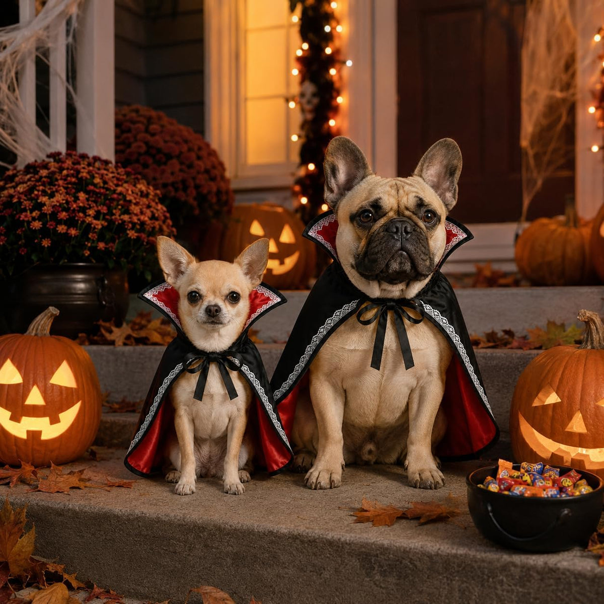 Count Barkula Halloween Vampire Cape Costume for Dogs with Stand-Up Collar, Lace Trim and Adjustable Tie