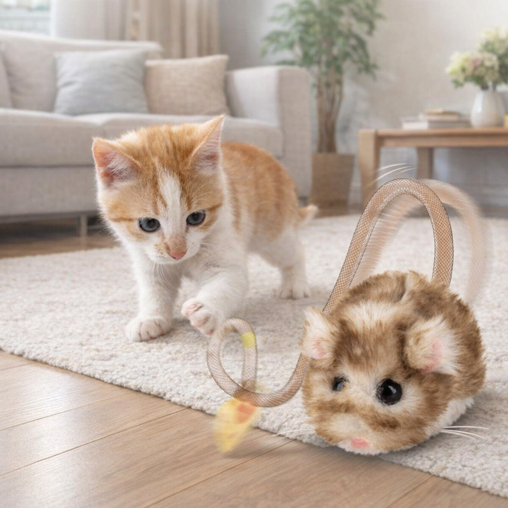 WhiskerWhirl Smart Mouse Interactive Cat Toy  - (Rechargeable, Motion Sensor, 360° Rolling & Squeak)