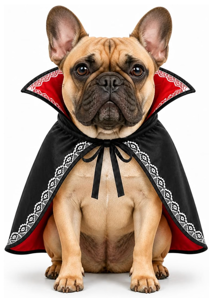 Count Barkula Halloween Vampire Cape Costume for Dogs with Stand-Up Collar, Lace Trim and Adjustable Tie