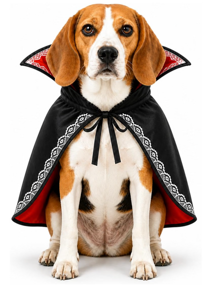Count Barkula Halloween Vampire Cape Costume for Dogs with Stand-Up Collar, Lace Trim and Adjustable Tie