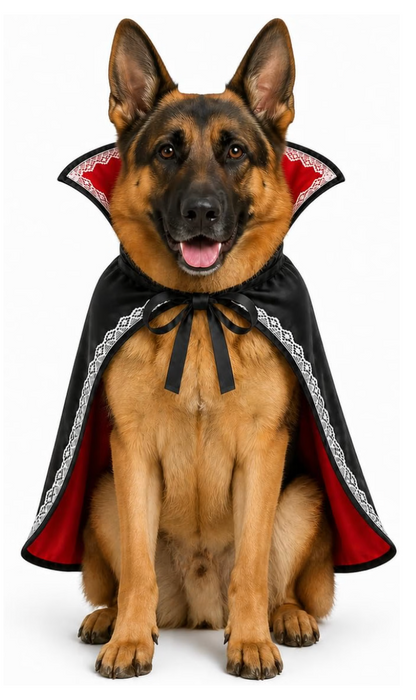 Count Barkula Halloween Vampire Cape Costume for Dogs with Stand-Up Collar, Lace Trim and Adjustable Tie