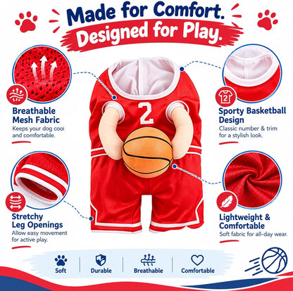 Captain Bouncy Paws Basketball Star Halloween Costume for Dogs with Ball 