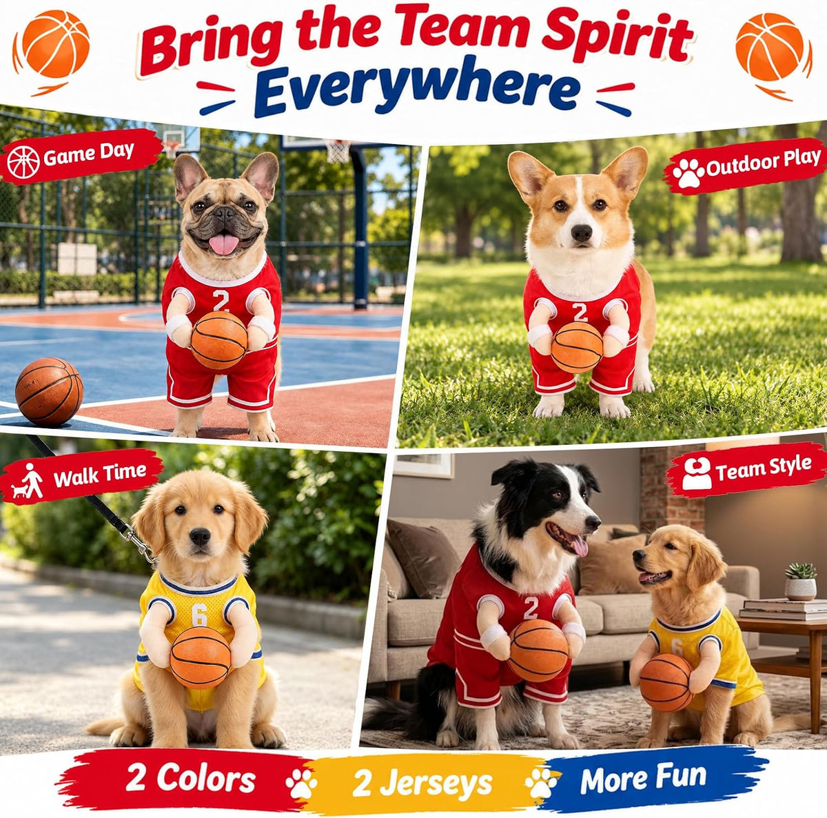 Captain Bouncy Paws Basketball Star Halloween Costume for Dogs with Ball 