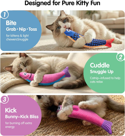 The CrinkleFin Kick Toy - Cat Toys With [5000Mg A+Natural Catnip &Silvervine] [Baby Grade] Soft Chew Kicker Cat Toys for Indoor Cats & Kittens