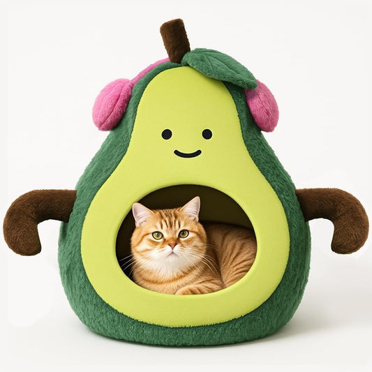 The Avo-Cuddle Cave - Cute Cat Beds for Indoor Cats- Soft Washable Pet Beds - Funny Avocado Cat Cave