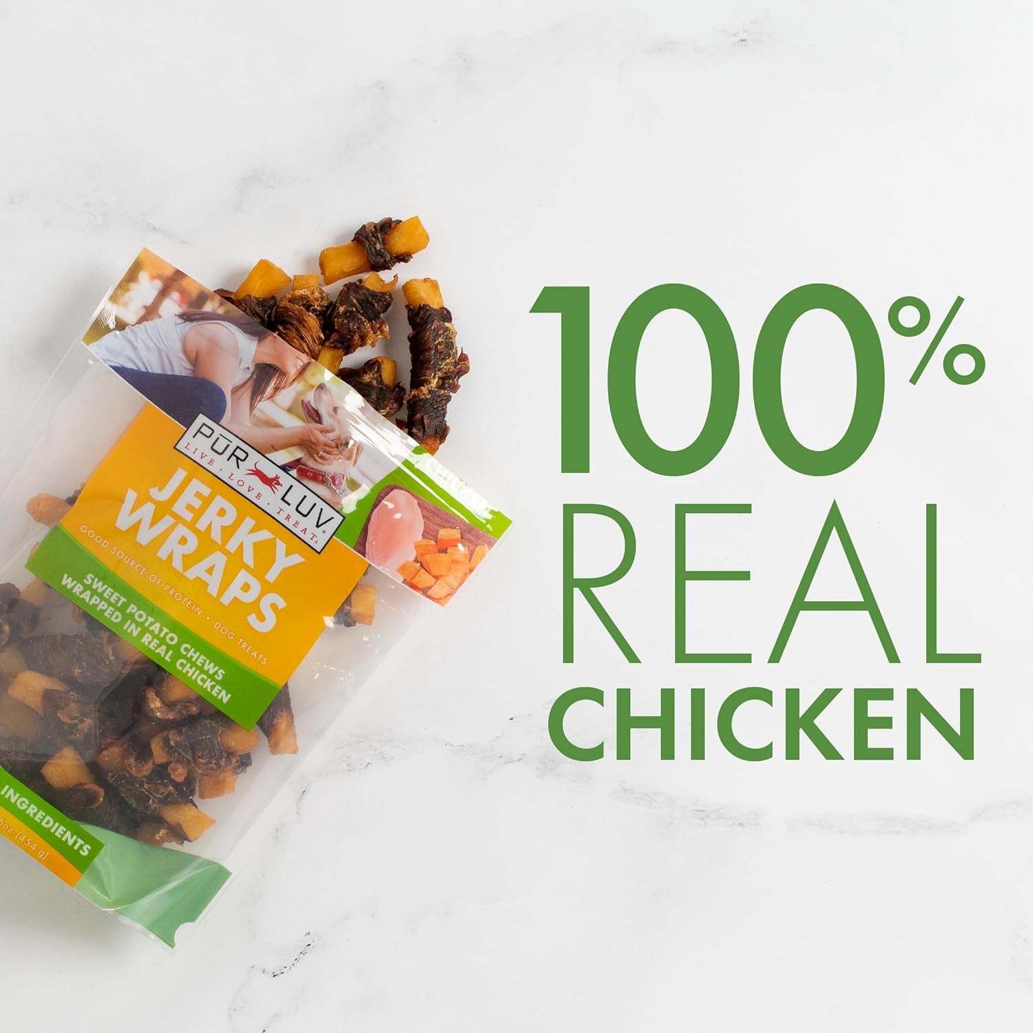 Chicken Wrapped Sweet Potato Dog Treats, Rawhide Free Jerky Wraps, Made with Real Chicken, 16 Oz, Healthy, Easily Digestible, Long Lasting, High Protein Treat, Satisfies Dog'S Urge to Chew