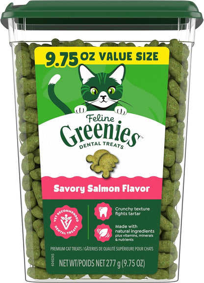 Cat Treats, Feline Veterinarian-Recommended Adult Natural Dental Cat Treats, Savory Salmon Flavor, 9.75 Oz. Tub