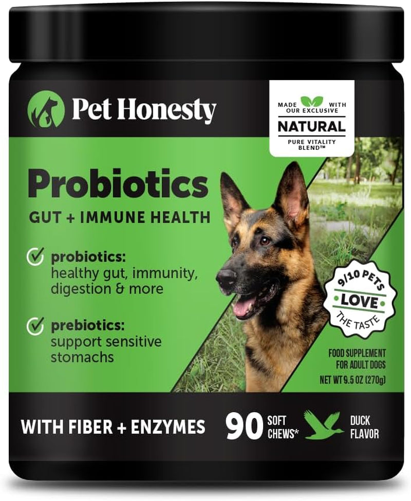 Probiotics for Dogs - Digestive Enzymes Promotes Gut Health, Dog Probiotics for Bowel Support, Fiber for Regularity, Prebiotics for Immune Health & Gut Flora (Duck, 90 Ct)