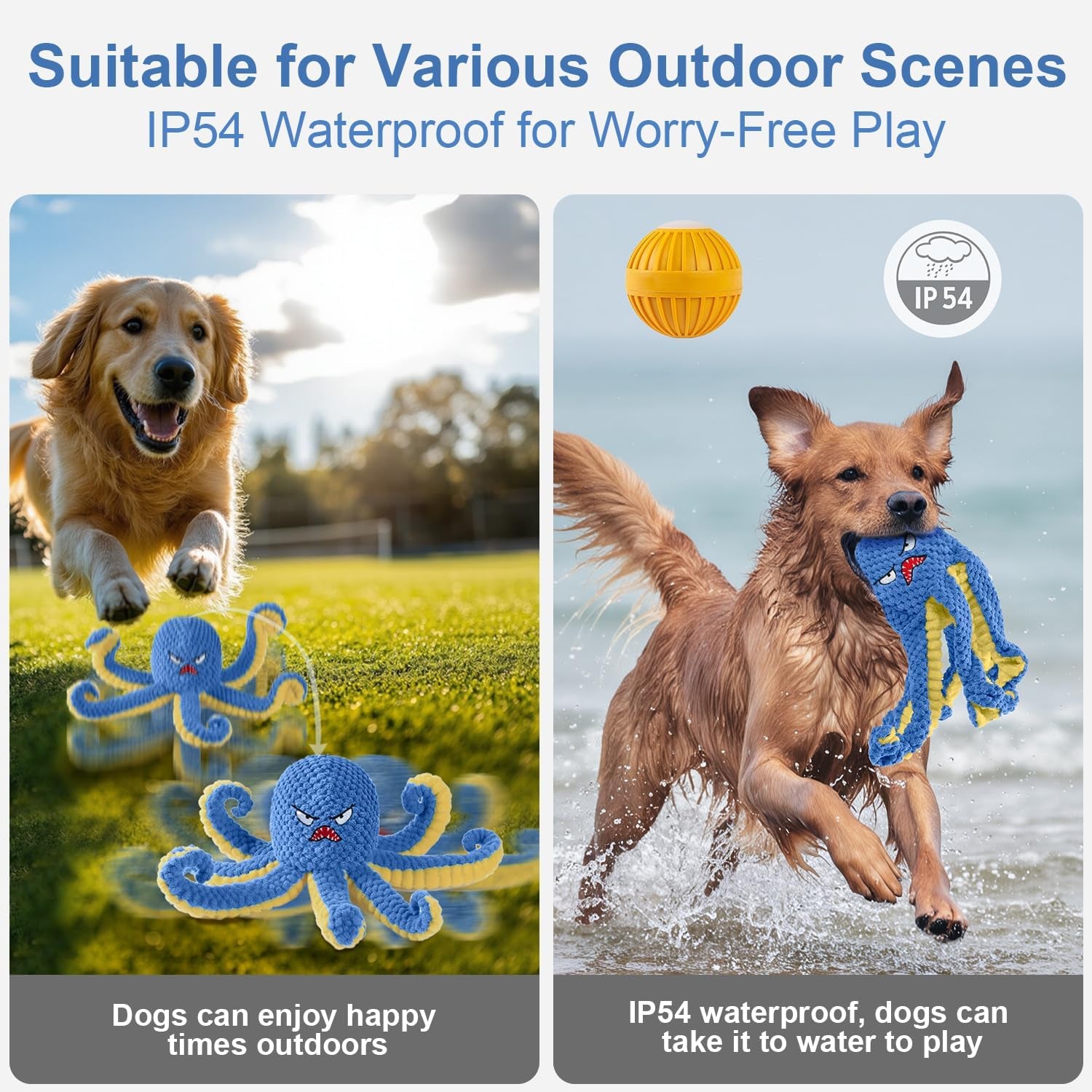 The CrazyKraken Tug Toy  - Interactive Dog Toys Octopus,Durable Automatic Jumping Dog Toy ,Squeaky Moving Tug of War Doggie Toy,Usb Rechargeable