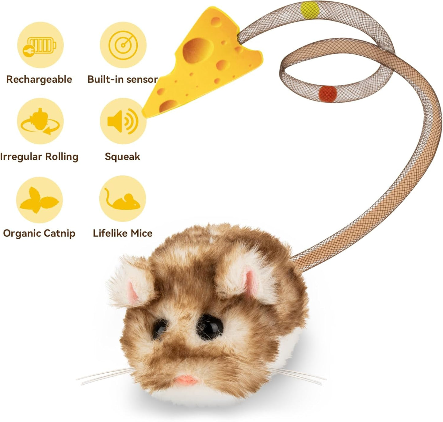 IWhiskerWhirl Smart Mouse Interactive Cat Toy  - (Rechargeable, Motion Sensor, 360° Rolling & Squeak)