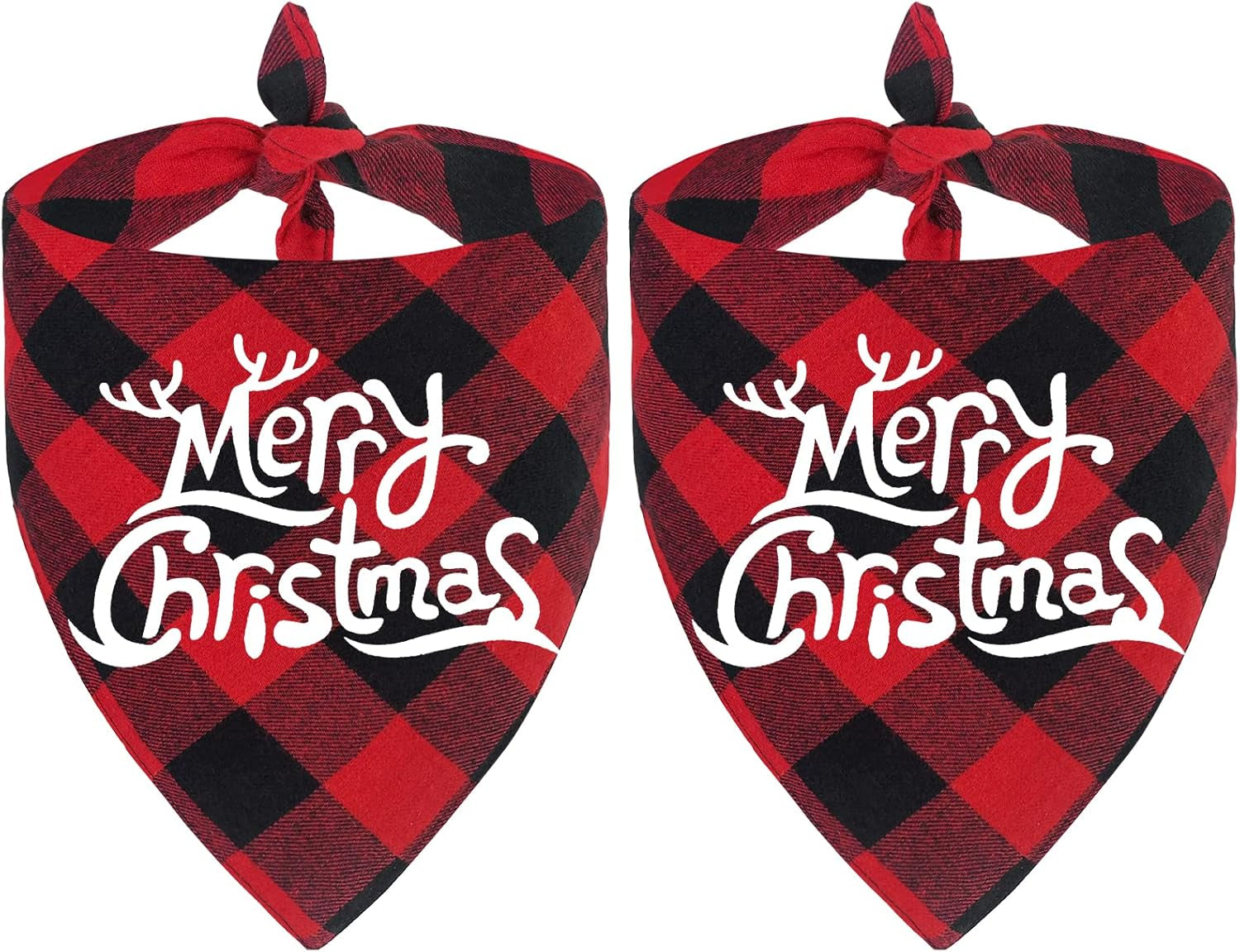Merry & Bright Bandana Duo - 2 Pack Dog Bandanas Christmas Classic Buffalo Plaid Dog Bandana 