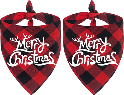 Merry & Bright Bandana Duo - 2 Pack Dog Bandanas Christmas Classic Buffalo Plaid Dog Bandana 