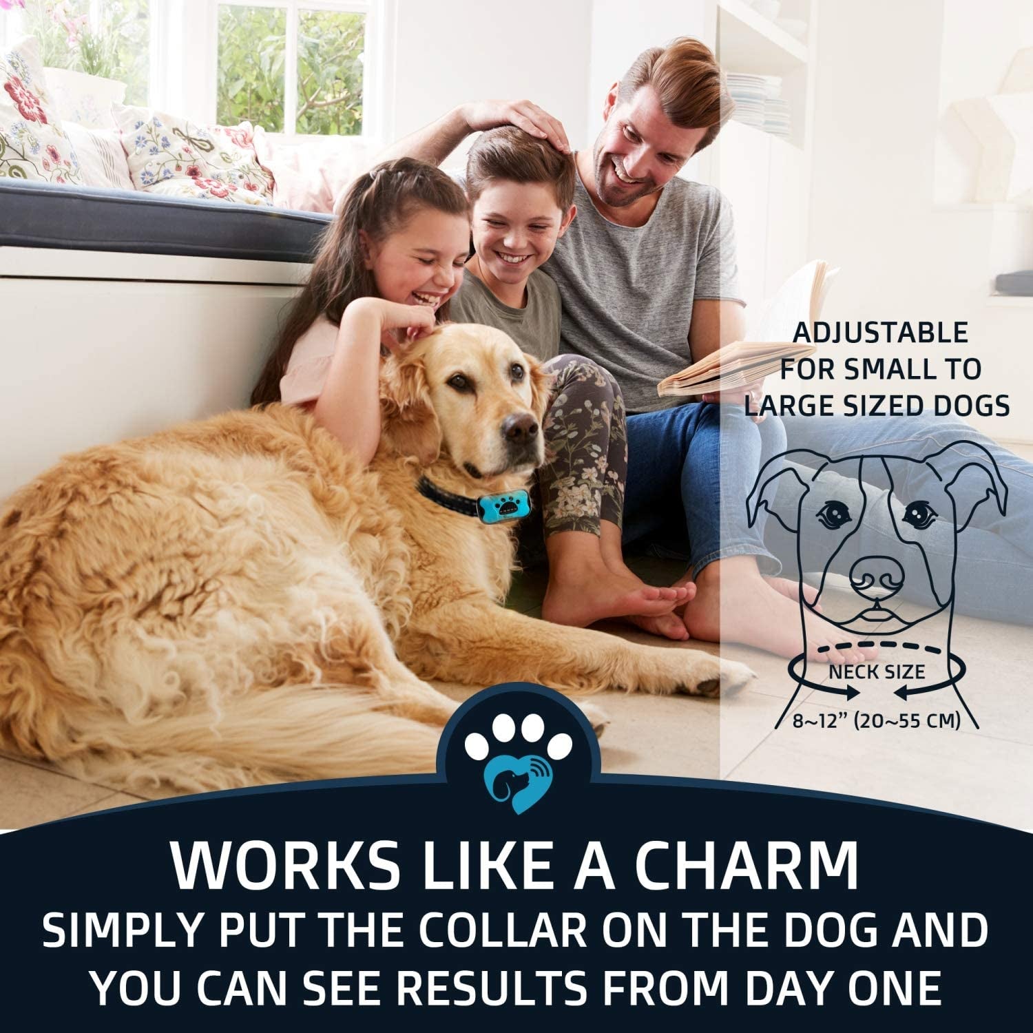 Anti Bark Collar - No Shock Training Dog Collar - Humane with Vibration and Sound Barking Collar for Small Medium Large Dogs 5-100Lbs - 2 Pack Blue Orange (Battery)