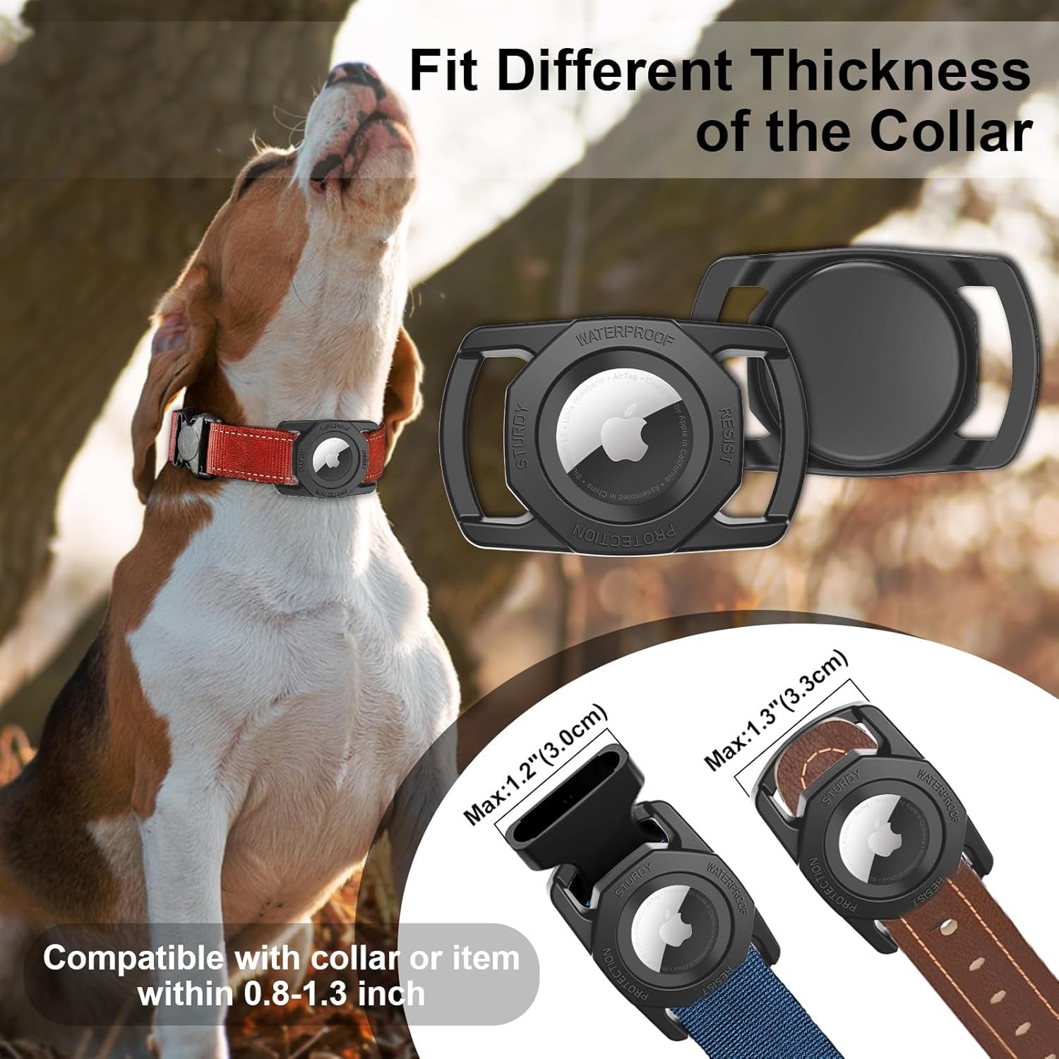 Airtag Holder for Dog Collar, [1 Pack] Waterproof Dog Collar Airtag Holder, Soft Silicone Full-Body Protective Anti-Lost Air Tag Case, Ultra-Durable, Easy Installation, Lightweight, Black