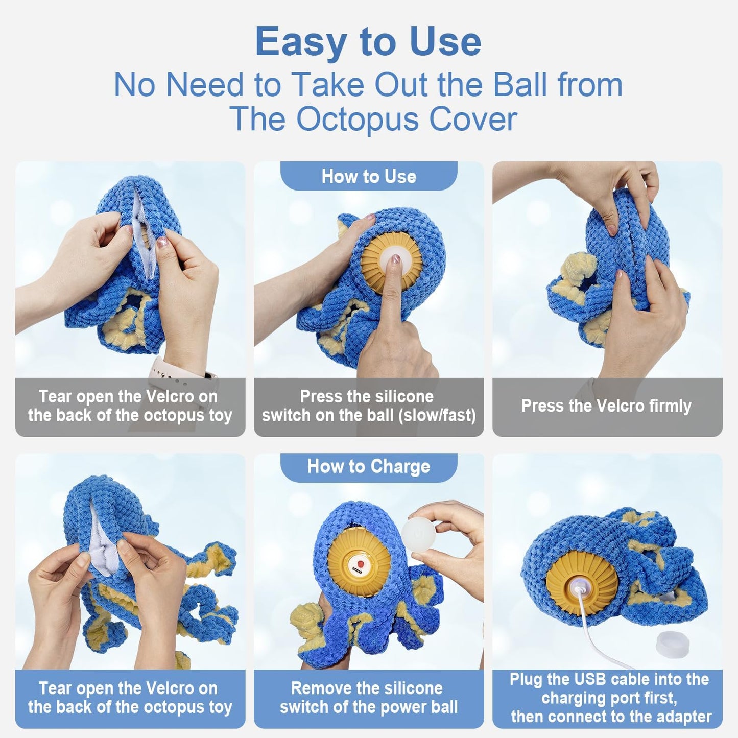 The CrazyKraken Tug Toy  - Interactive Dog Toys Octopus,Durable Automatic Jumping Dog Toy ,Squeaky Moving Tug of War Doggie Toy,Usb Rechargeable