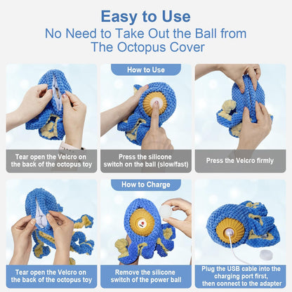 The CrazyKraken Tug Toy  - Interactive Dog Toys Octopus,Durable Automatic Jumping Dog Toy ,Squeaky Moving Tug of War Doggie Toy,Usb Rechargeable