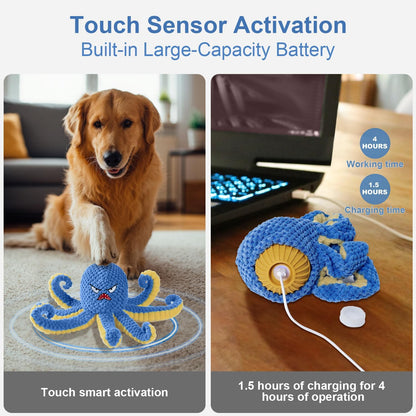 The CrazyKraken Tug Toy  - Interactive Dog Toys Octopus,Durable Automatic Jumping Dog Toy ,Squeaky Moving Tug of War Doggie Toy,Usb Rechargeable