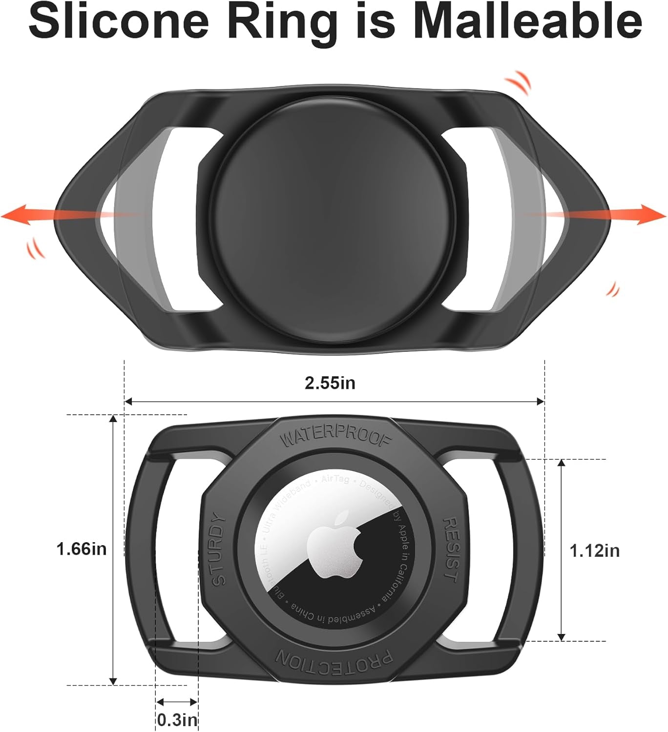 Airtag Holder for Dog Collar, [1 Pack] Waterproof Dog Collar Airtag Holder, Soft Silicone Full-Body Protective Anti-Lost Air Tag Case, Ultra-Durable, Easy Installation, Lightweight, Black